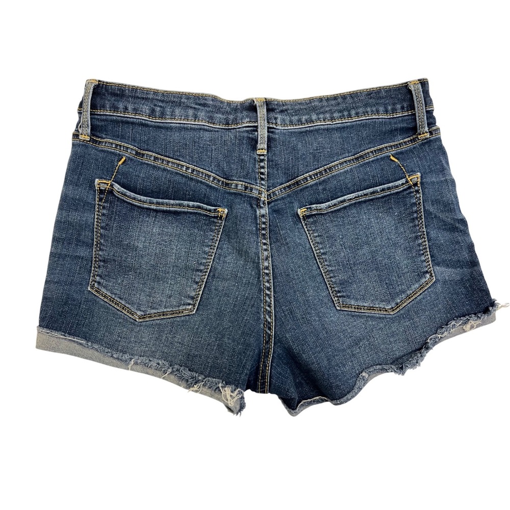 Mossimo Denim High Rise Shorts Dark Wash Raw Hem Power Stretch Size 10/30R - Picture 2 of 6